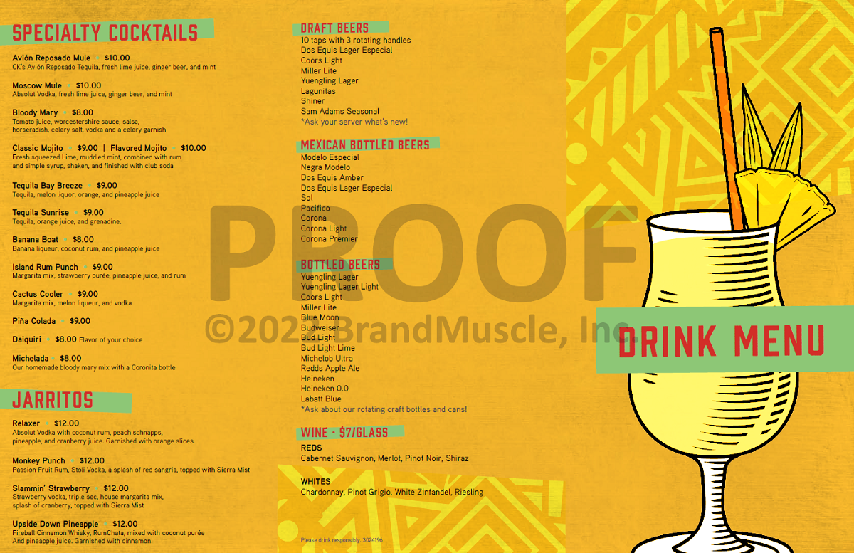 Drink Menu Tequila / Margaritas / Wine / Beer Ck's