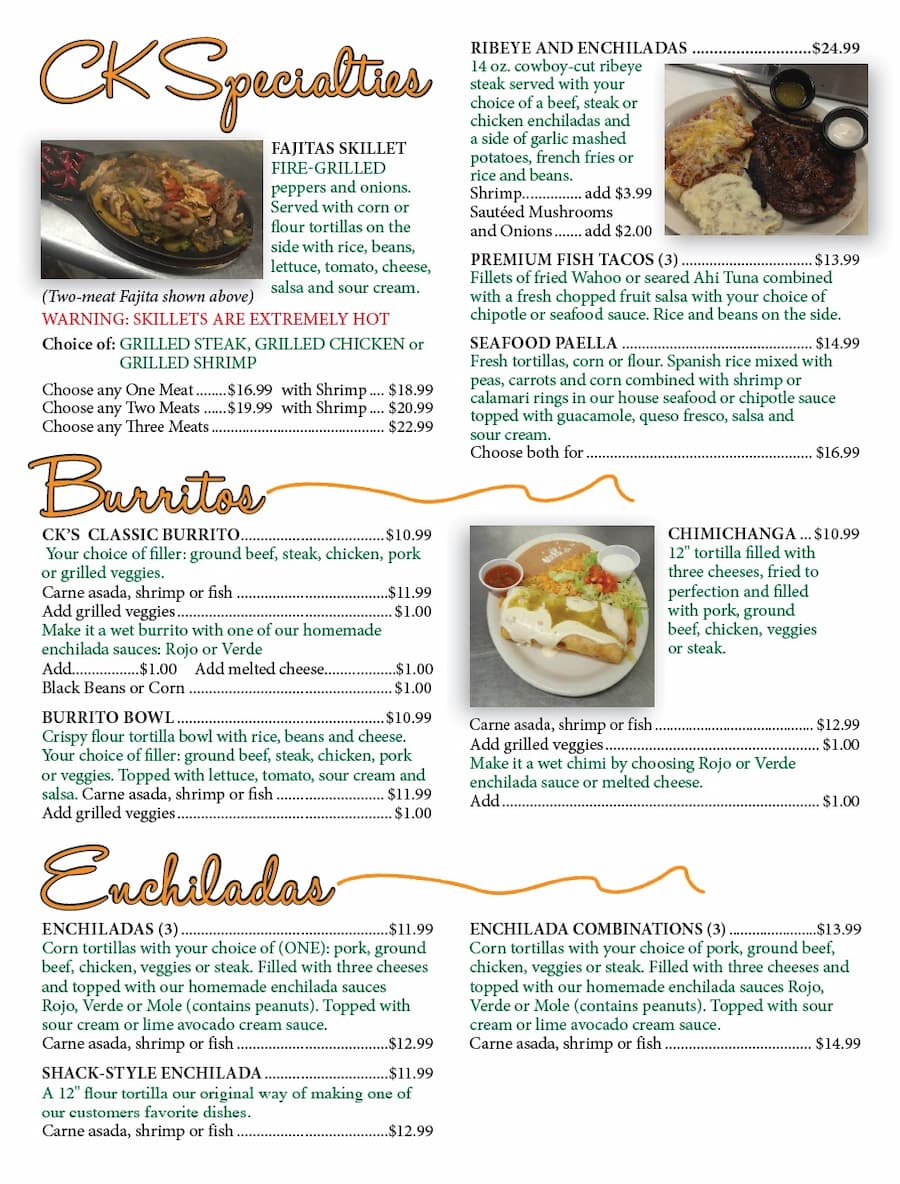 Menus CKs Cantina Dallas PA Mexican Cuisine