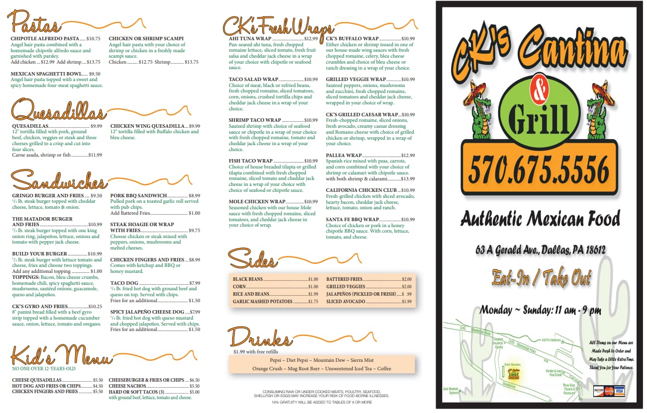 Menus CKs Cantina Dallas PA Mexican Cuisine
